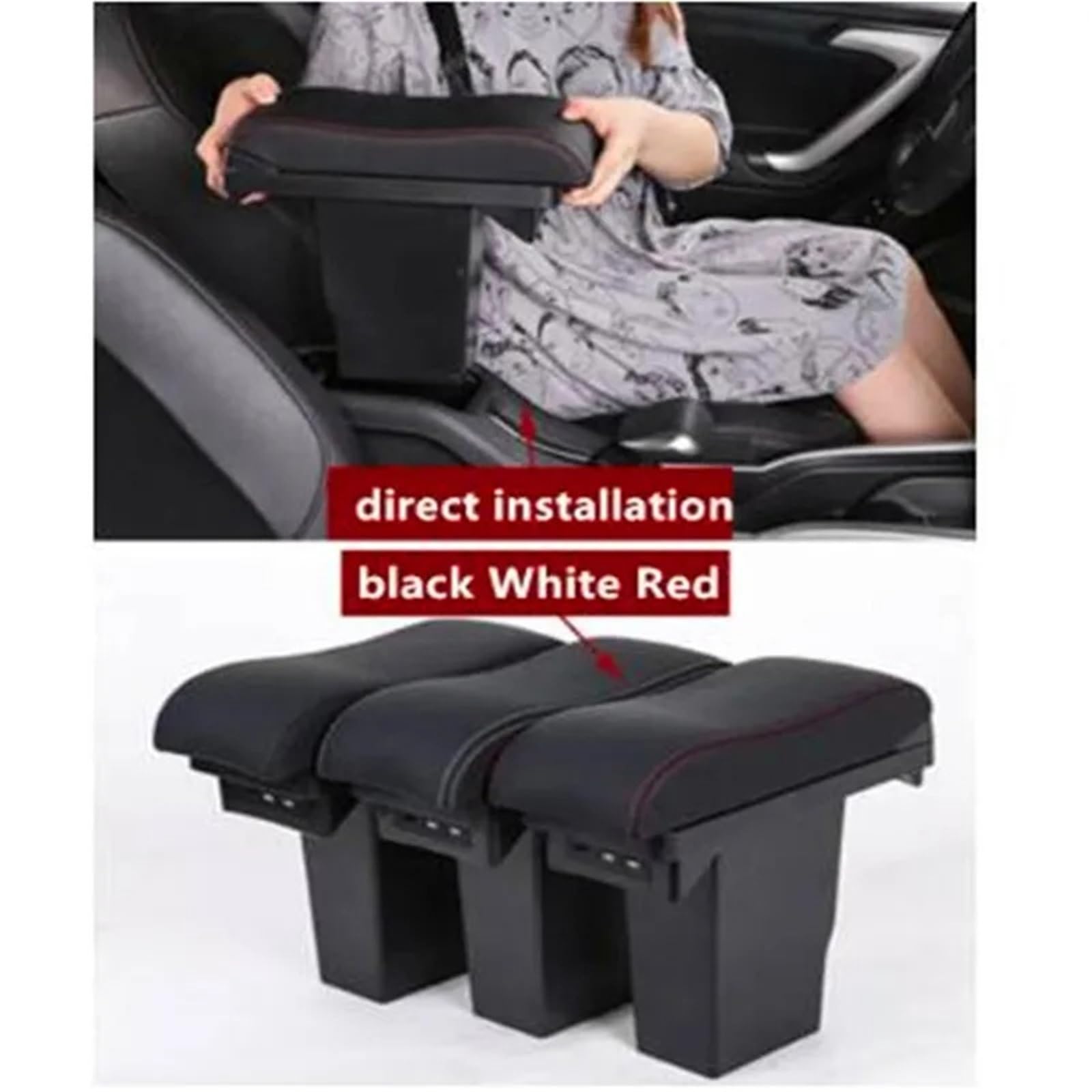 Reposabrazos Central Para Peugeot 2008 2012-2018, Reposabrazos Caja De Almacenamiento Para Coche Con Carga USB Apoyabrazos capa Doble Caja(A Black white 3USB)