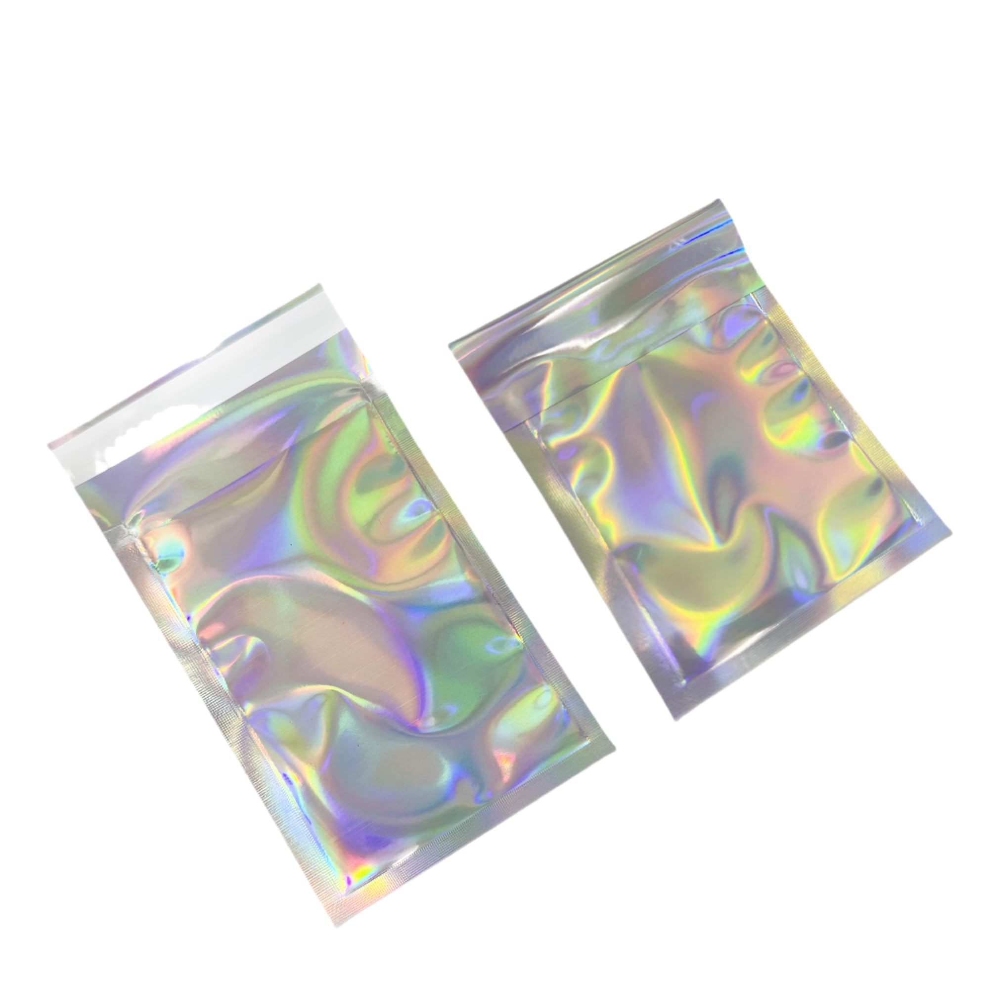 WACCOMT Pack Silver Holographic Metallic Foil Poly Mailers Self Adhesive Packing Aluminum Foil Glitter Envelopes Bags for Shipping Packaging Mailing Small Business Gift Wrap (100, 3x4 inch)