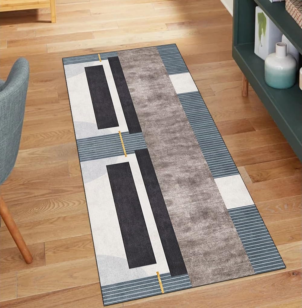 Alfombra de pasillo lavable 90x250 cm de poliéster gris patchwork y antideslizante