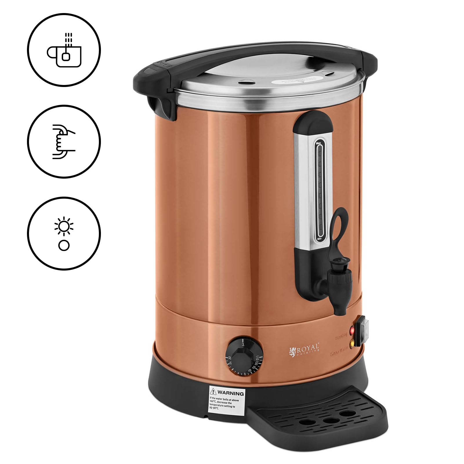 Royal Catering RC-WBDW14CO Distributeur d'eau chaude Distributeur d'eau chaude en inox Machine à vin chaud Distributeur d'eau chaude professionnel Distributeur d'eau chaude instantanée 6,1 L 1 500 W