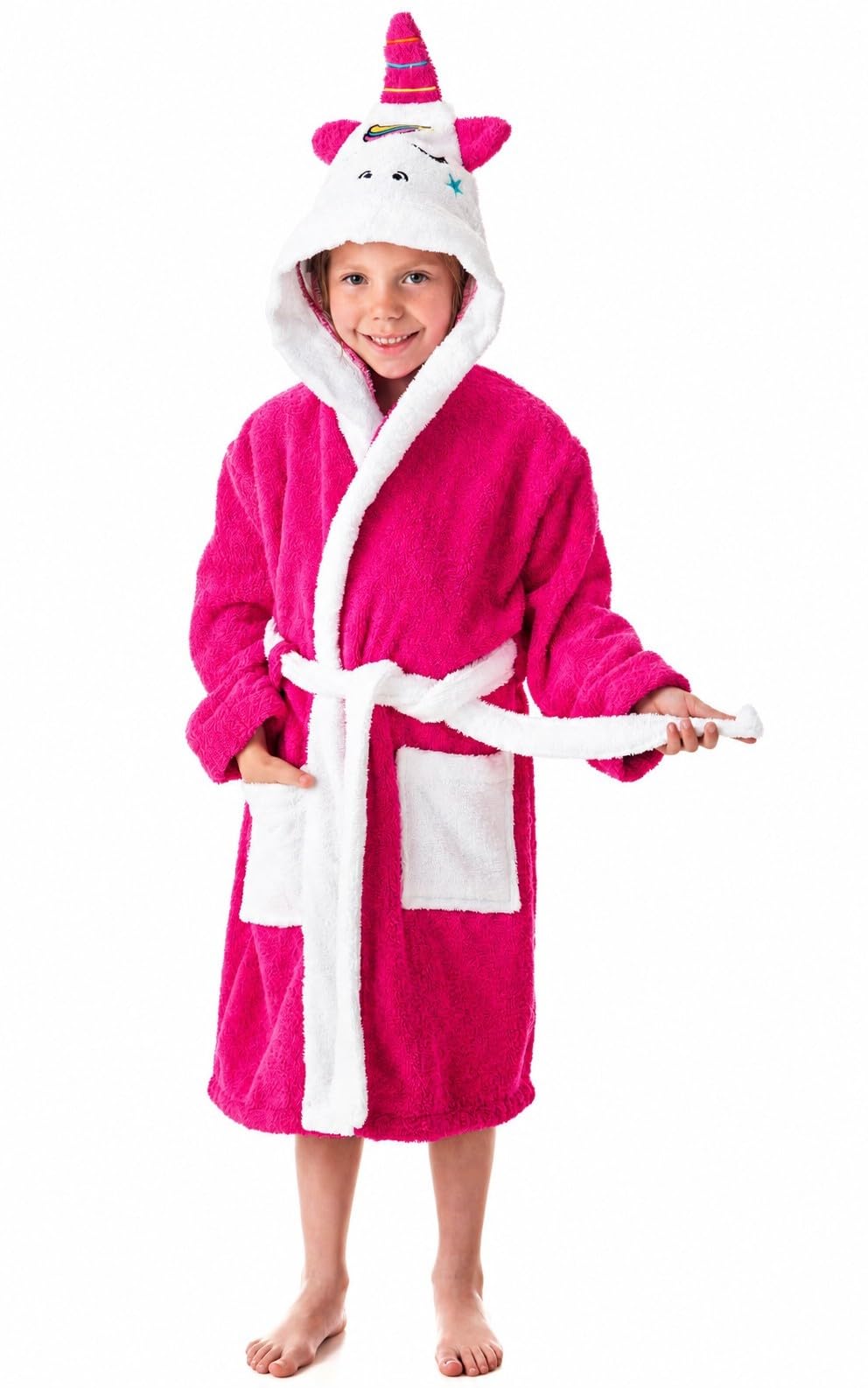 DHESTIA HOME Albornoz Infantil Niñas - Algodón Natural - Baño y Ducha - Capucha y Bolsillos - OekoTex Standar