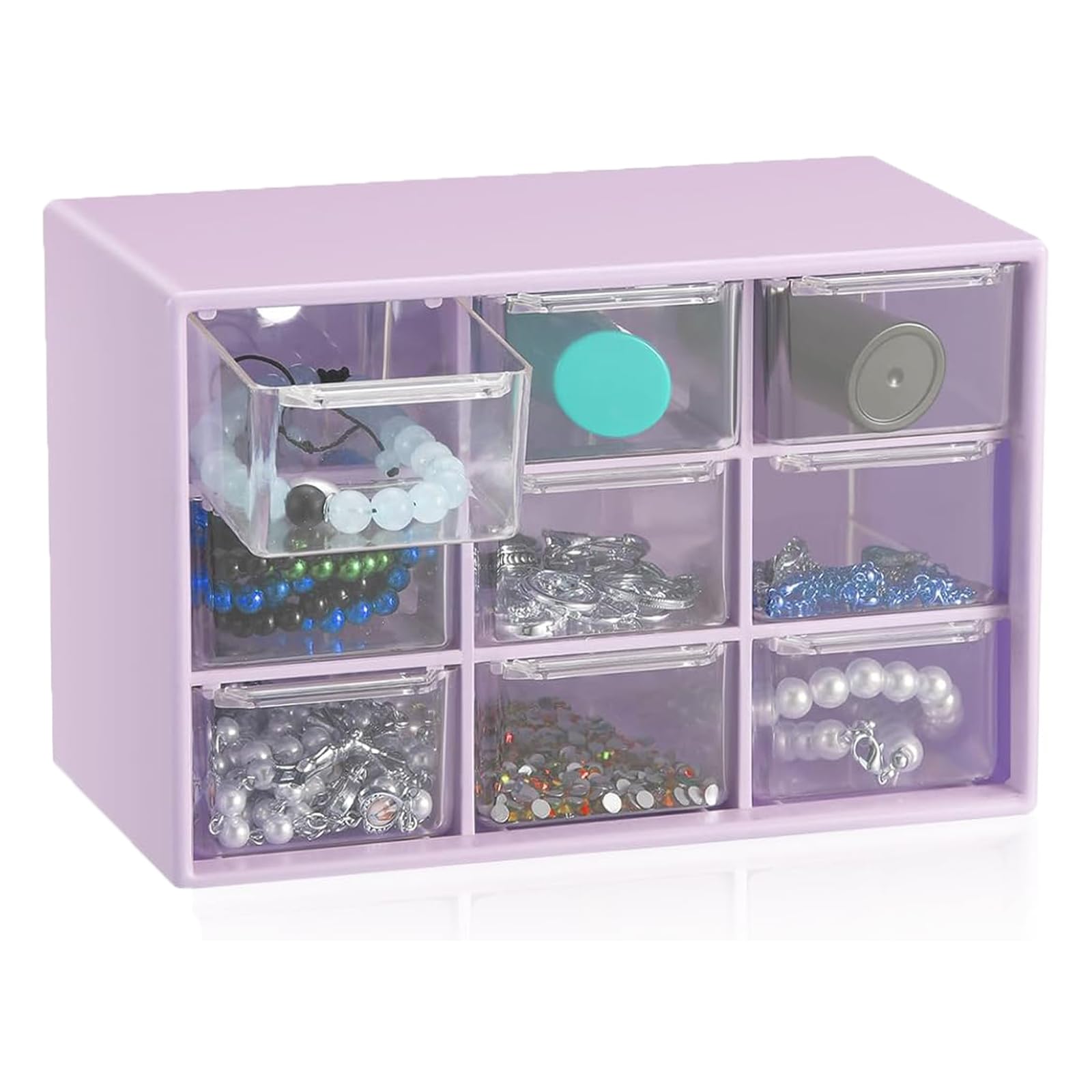 6 piccoli organizer per cassetti da scrivania, con 9 cassetti trasparenti, in plastica, per scrivania, ufficio, scuola, casa, 18 x 3. 20,3 x 11,7 cm (viola)