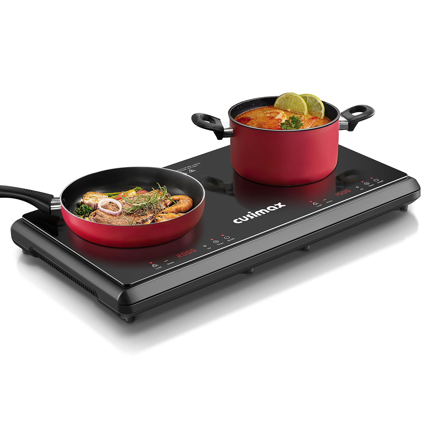 CUSIMAX 3500 W piastra da cucina a infrarossi in acciaio inox 2 piastre elettriche con display a LED, timer, controllo touch, protezione per bambini, colore nero
