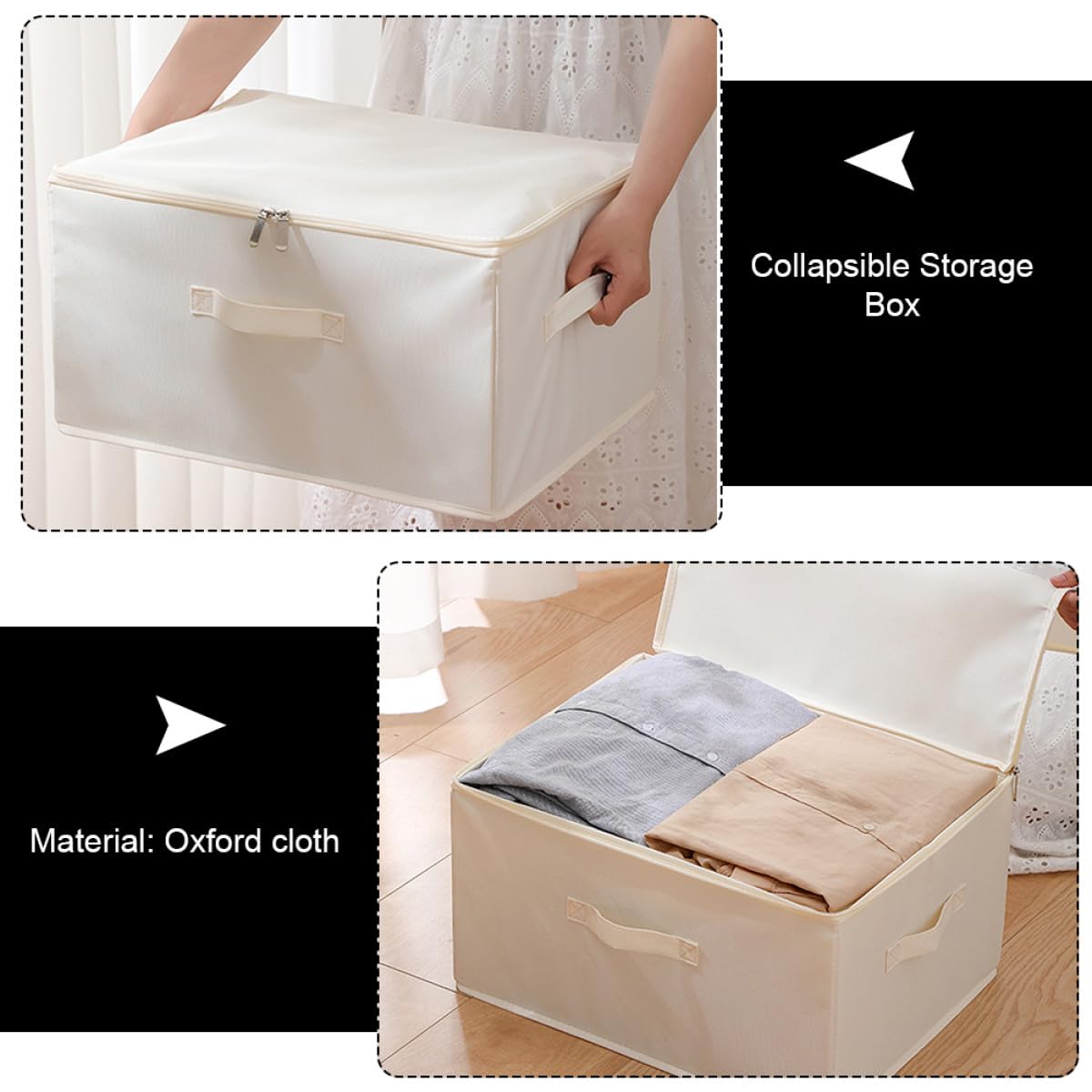 Caja de Almacenamiento Plegable de Tela Oxford Grande 45X35X25 CM Color Natural Contenedor Resistente y Lavable para Ropa Mantas y Organización en Hogar