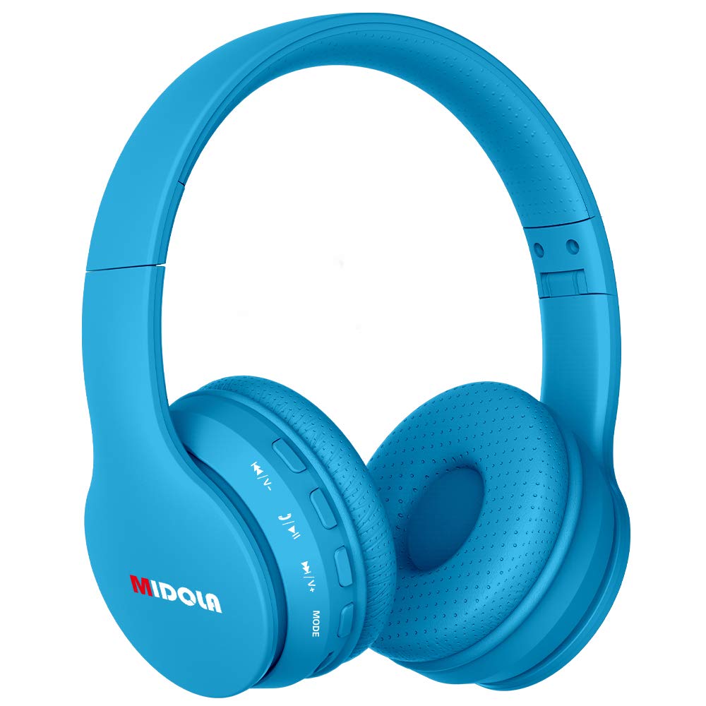 MIDOLA Kids Bluetooth Wireless Headphones Wired On Ear Headset Foldable Earphone with AUX 3.5mm Jack SD Card Slot,Built-in Mic,FM Radio for Students Children for PC Tablets Cellphone(Blue)