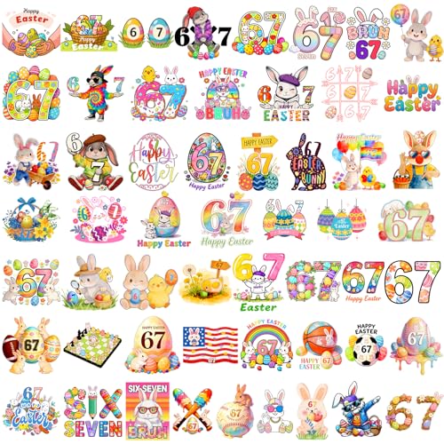 55 Pieces Happy Easter Six Seven Stickers Colorful Bunny Egg 6 7 Decal Waterproof Vinyl Stickers for Phone Water Bottle Luggage Laptop Adults Teens (Easter 6 7)