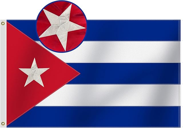 Heavy Duty Cuban Flag 3x5 Ft, Longest Lasting Oxford Nylon 210D | Embroidered Stars | Four Rows Stitching Fly Ends|Cuba National Flags Decoration Gift Yard House Banner