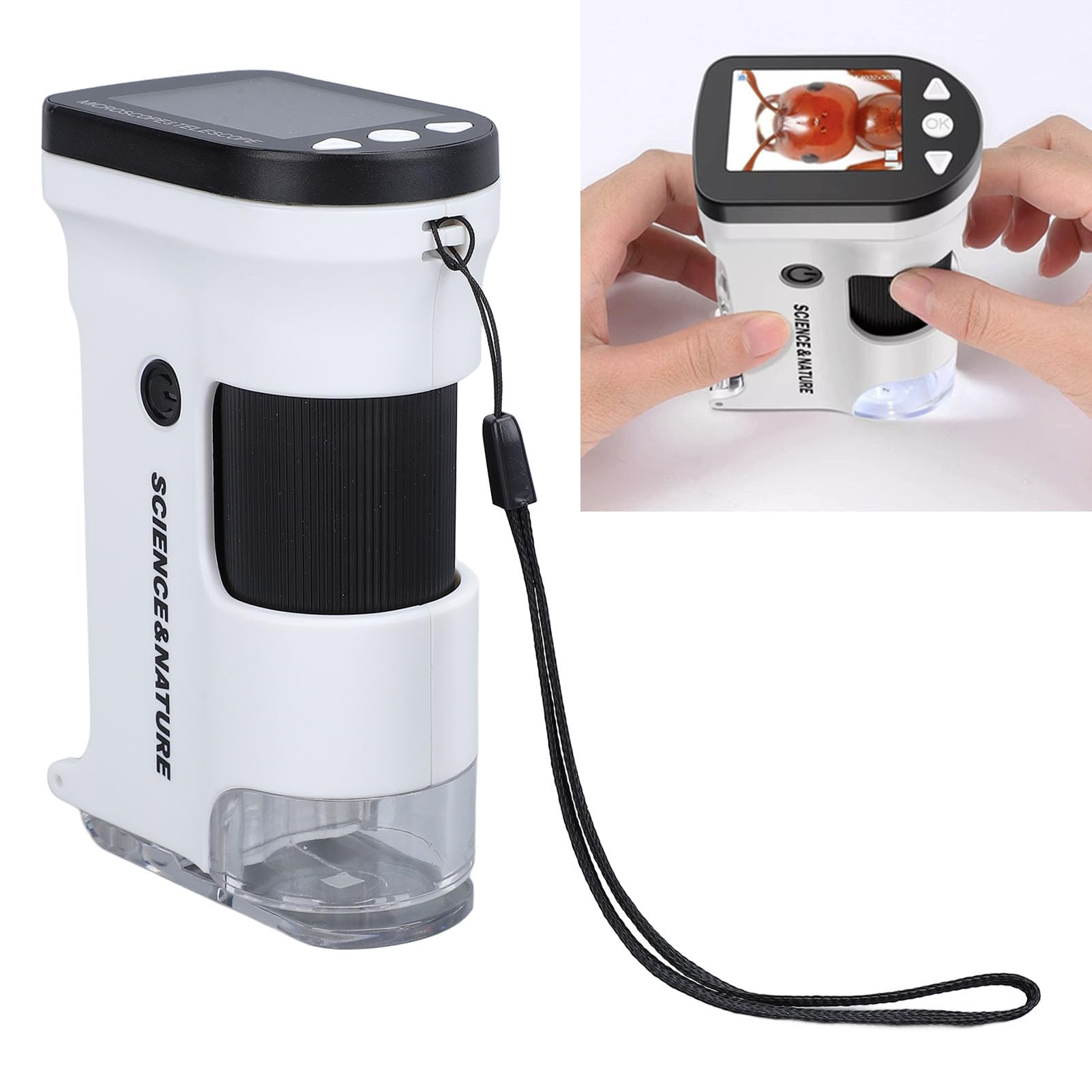 Mini Microscopio de Bolsillo de 2,0 Pulgadas con Luz LED y Vídeo 1080P para Educación y Ciencia para Niños