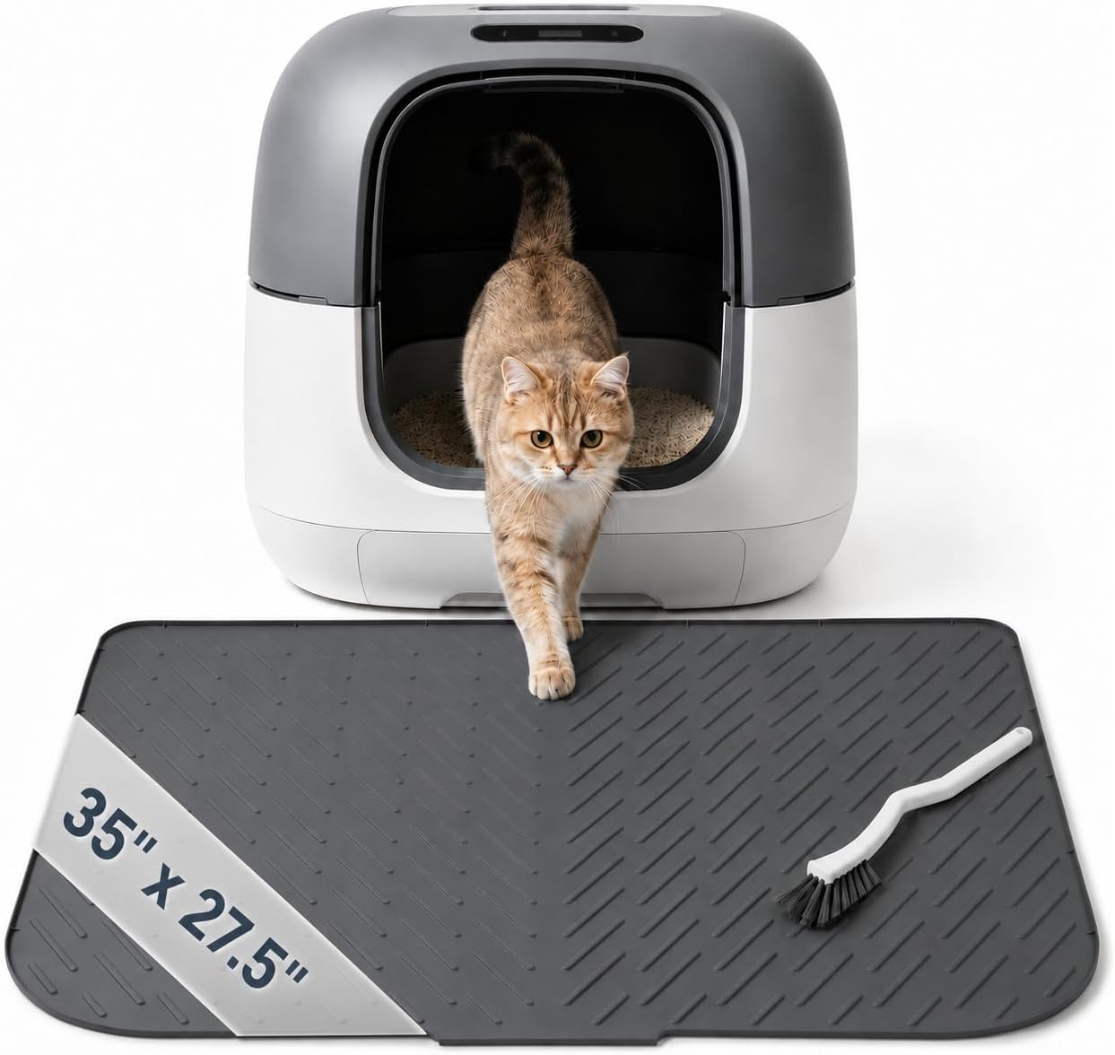 iplusmile Cat Litter Mat, 35"x27" Extra Large Litter Box Silicone Mat, Gray | Waterproof Kitty Litter Mat for Scatter Control, Soft on Cat Paws Non-Slip Easy to Clean
