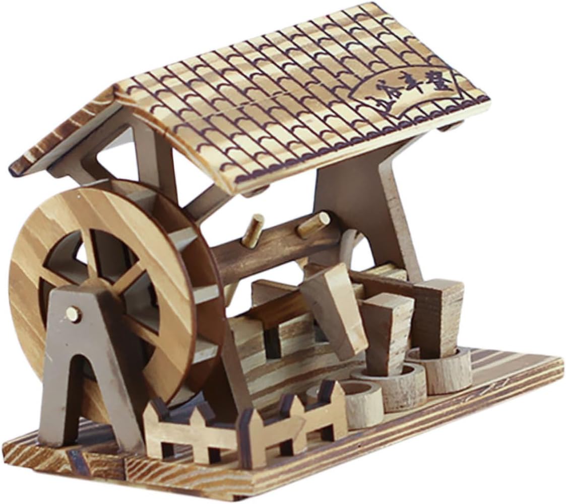 Wooden Hand-Crank Watermill Decoration Model Vintage Craftsmanship for Home Decor and Collectors Unique Tabletop Display Piece