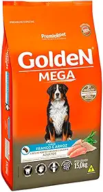 Ração Golden Mega para Cães Adultos de Raças Grandes Sabor Frango e Arroz, 15kg Premier Pet Para Todas Grande Adulto,