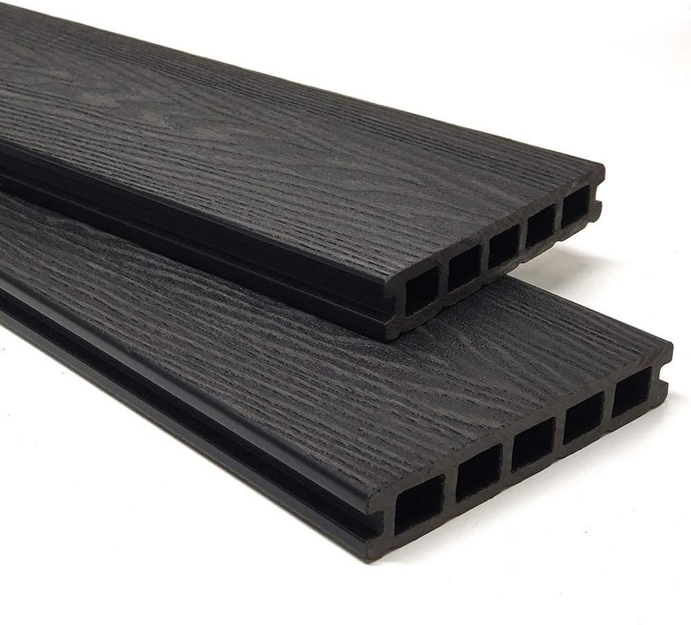 3.6m Composite WPC Decking Boards - Deep Embossed Woodgrain Plastic Boards | 4 Colours Avaliable | (43 sqm | 86 Boards, Black Granite)