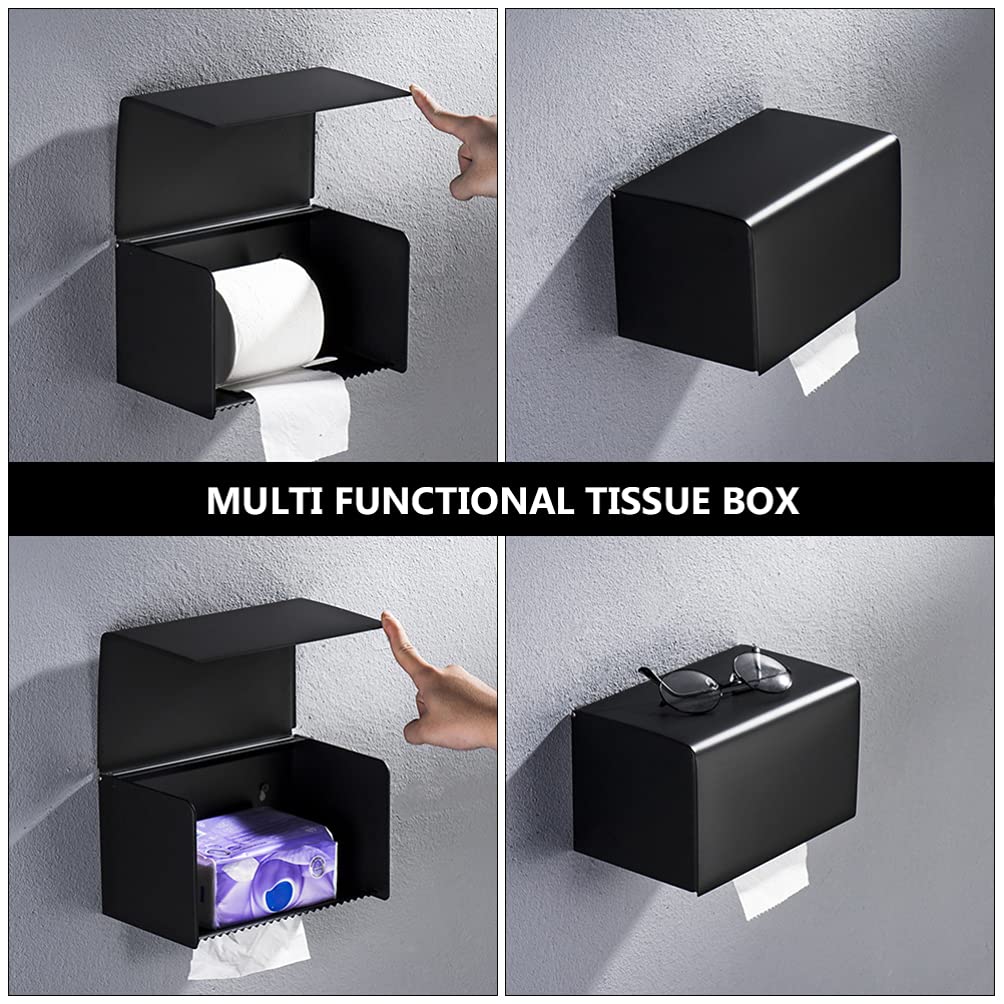 Cabilock Porta Fazzoletti Design Salvaspazio da Parete in Acciaio Inossidabile Nero Resistente alla Ruggine e Contenitore per Bagno