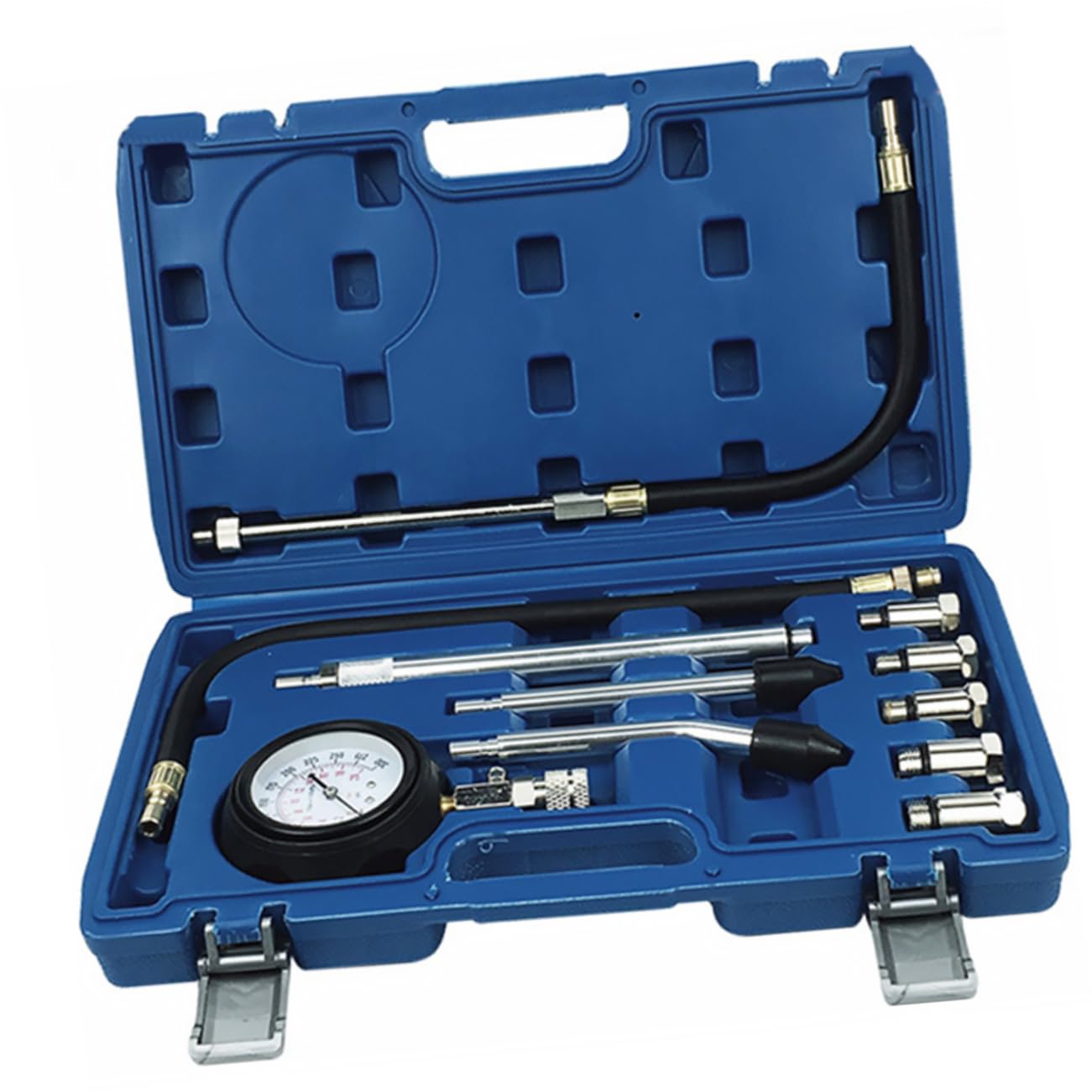 PartyKindom Kit Comprobador de Compresión para Motor de Gasolina, Medidor de Cilindro 0-300 Psi, Válvula de Retención y Adaptadores Roscados