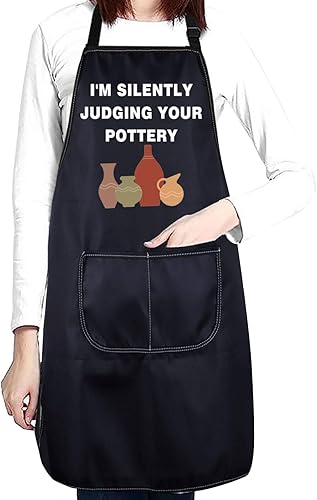 Miniatura 7 de CENWA Delantal de artista de cerámica con bolsillos, regalo para amantes de la cerámica, delantal de cocina ajustable para profesor de cerámica,