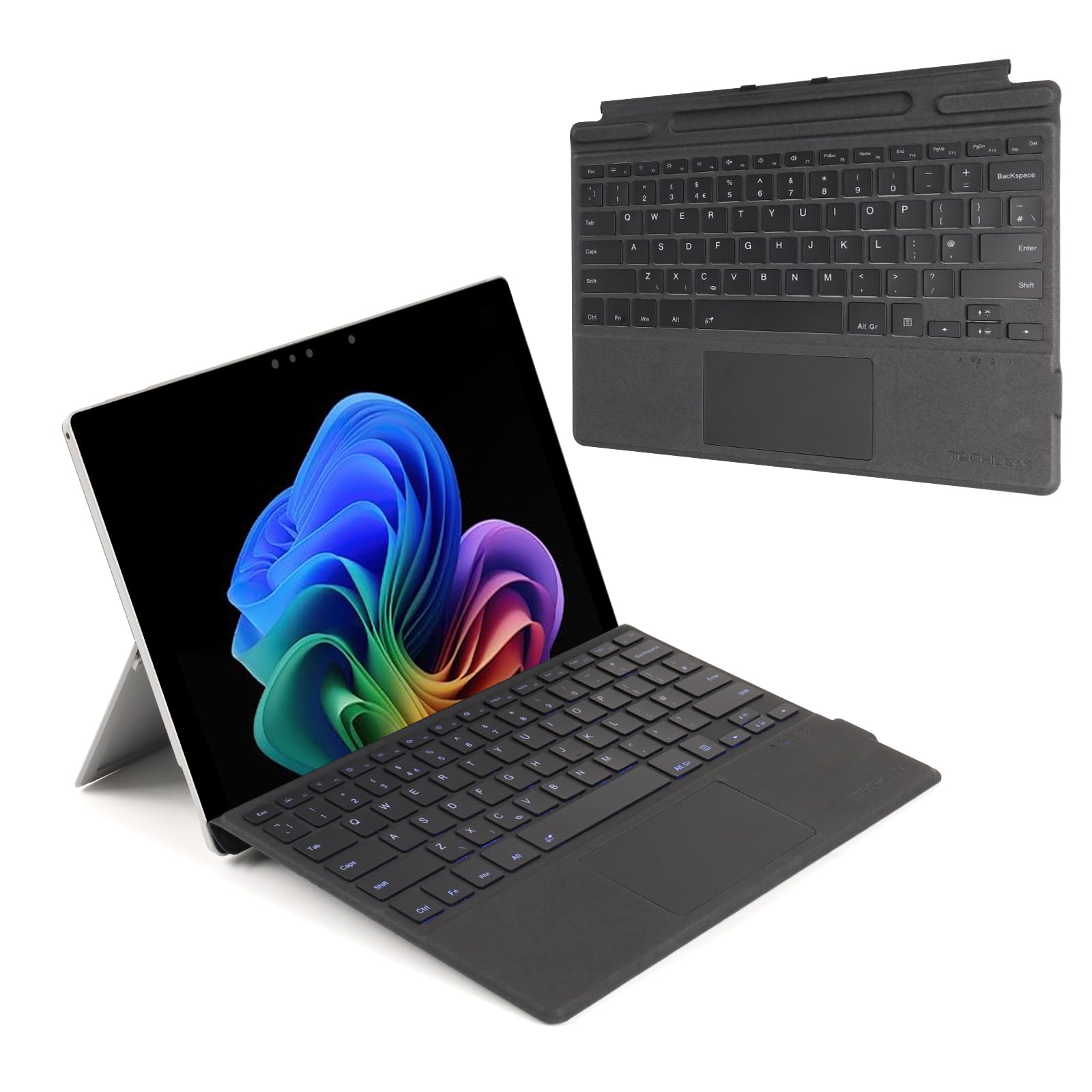 TECHGEAR Surface Pro Clavier pour Microsoft Surface Pro 11/10/9/8/X Clavier Bluetooth sans fil fin Rétroéclairage 7 couleurs Pavé tactile Multi-Touch de précision QWERTY