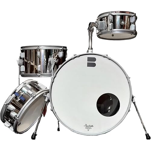 Club 420 Drum Set, Compact 4-Piece Portable Durm Set with 20'' Bass Drum, Professional Space-Saving Acoustic Kit for Gigs, Practice & Small Venues (Silver)