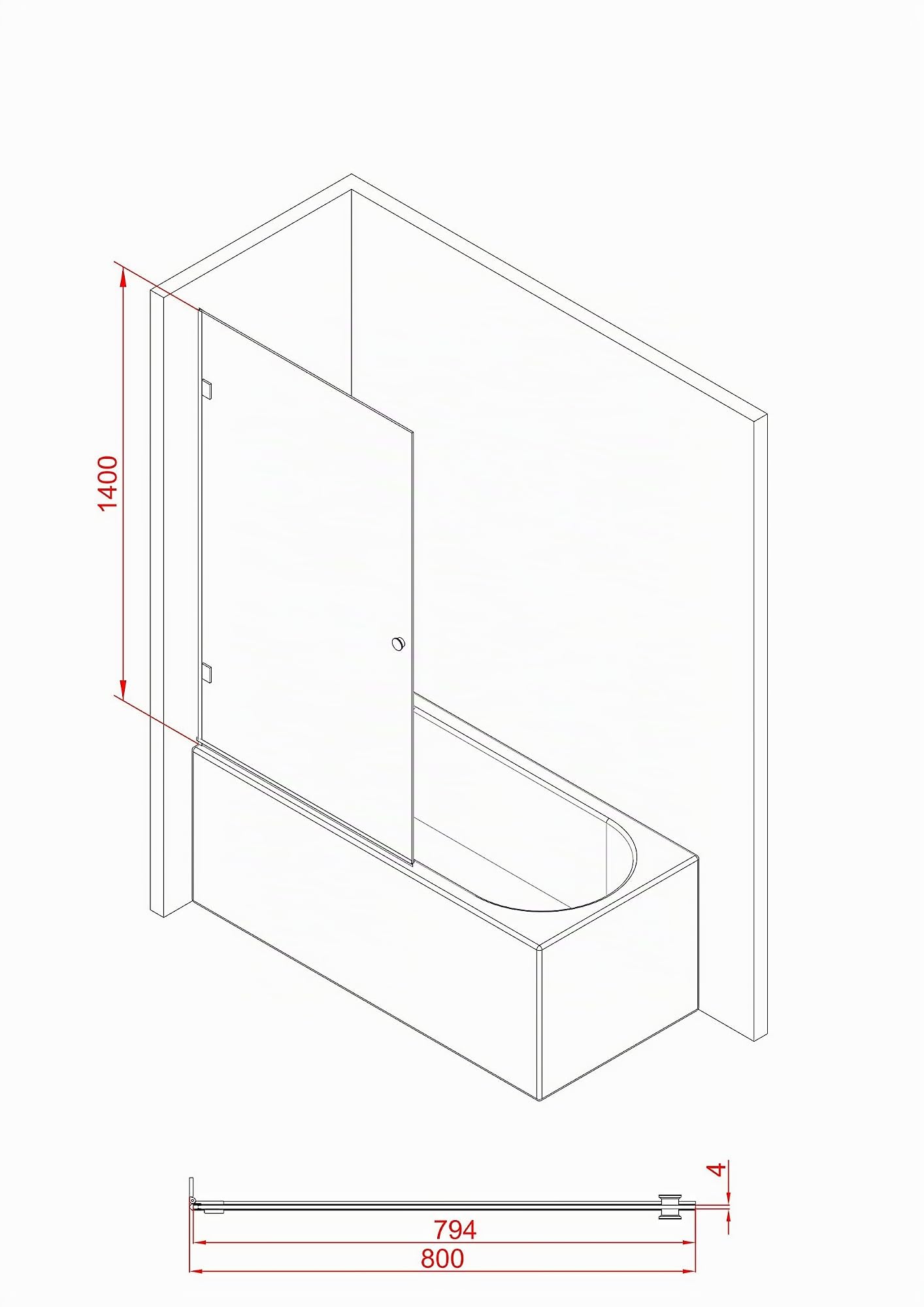 Mampara de ducha GALLERY 80 x 140 cm - abatible en una parte - montable en ambos lados - vidrio de seguridad monocapa de 4 mm de espesor - diseño negro mate