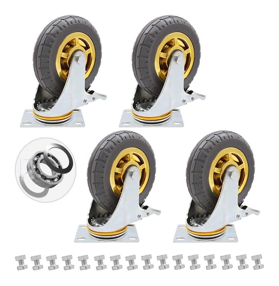 GBRJUYF Heavy-Duty Lockable Swivel Castor Wheels - Set of 4 Rubber Office Caster Wheels with Brake, 400 Kg Load Capacity for Furniture, Workbench, and Equipment Mobility