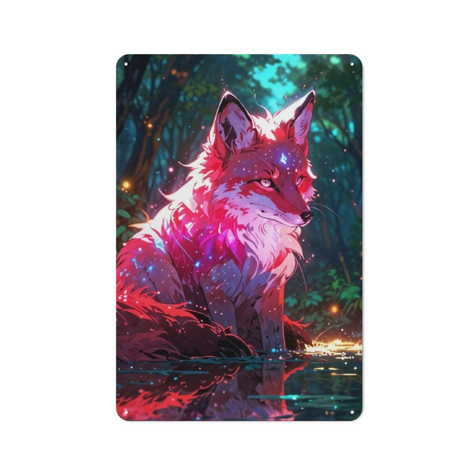 Mystical Fox in Enchanted Forest Rustic Tin Sign 30x20cm for Man Cave Or Games Room, A Decorative Gift for A Newly Furnished Man Cave And Games Room