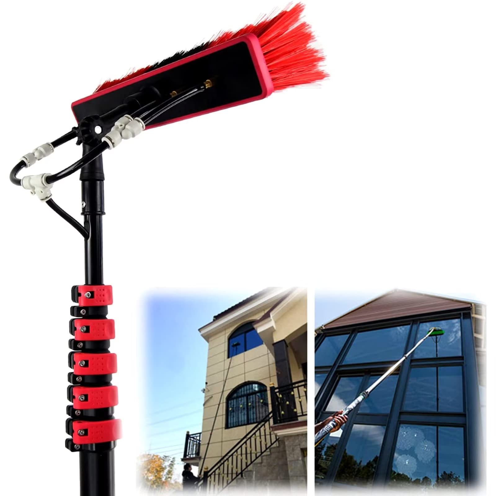 GYEQXKT 5.5m Telescopic Cleaning Pole with Water Brush - Effective Solar Panel Cleaner for Roofs & Veranda Windows, 30cm Brush Head, Outdoor Cleaning Equipment
