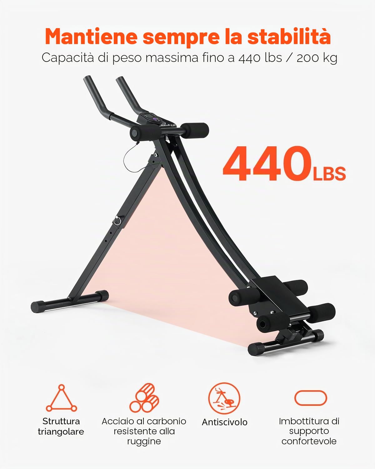 VEVOR AB Workout Machine, Attrezzatura per Core Allenamento Addominale, Capacità 200 kg, Allenamento della Forza Ab Cruncher, Attrezzo Pieghevole Regolabile per Esercizi Fitness in Palestra a Casa