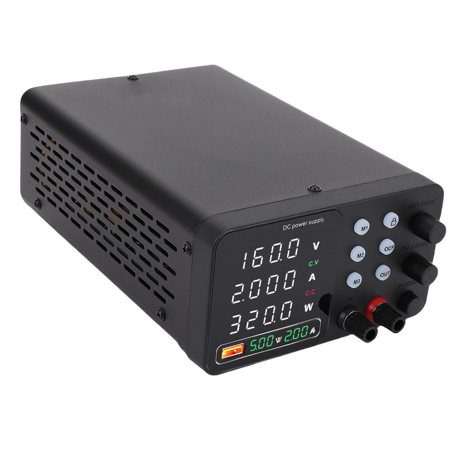 Eujgoov Zasilacz DC Regulowany 0-30V 0-10A z regulacją enkoderową i Szybkim ładowaniem USB, Przycisk Włączania/wyłączania Wyjścia do Ciągłej pracy. (Wtyczka UE 230 V)