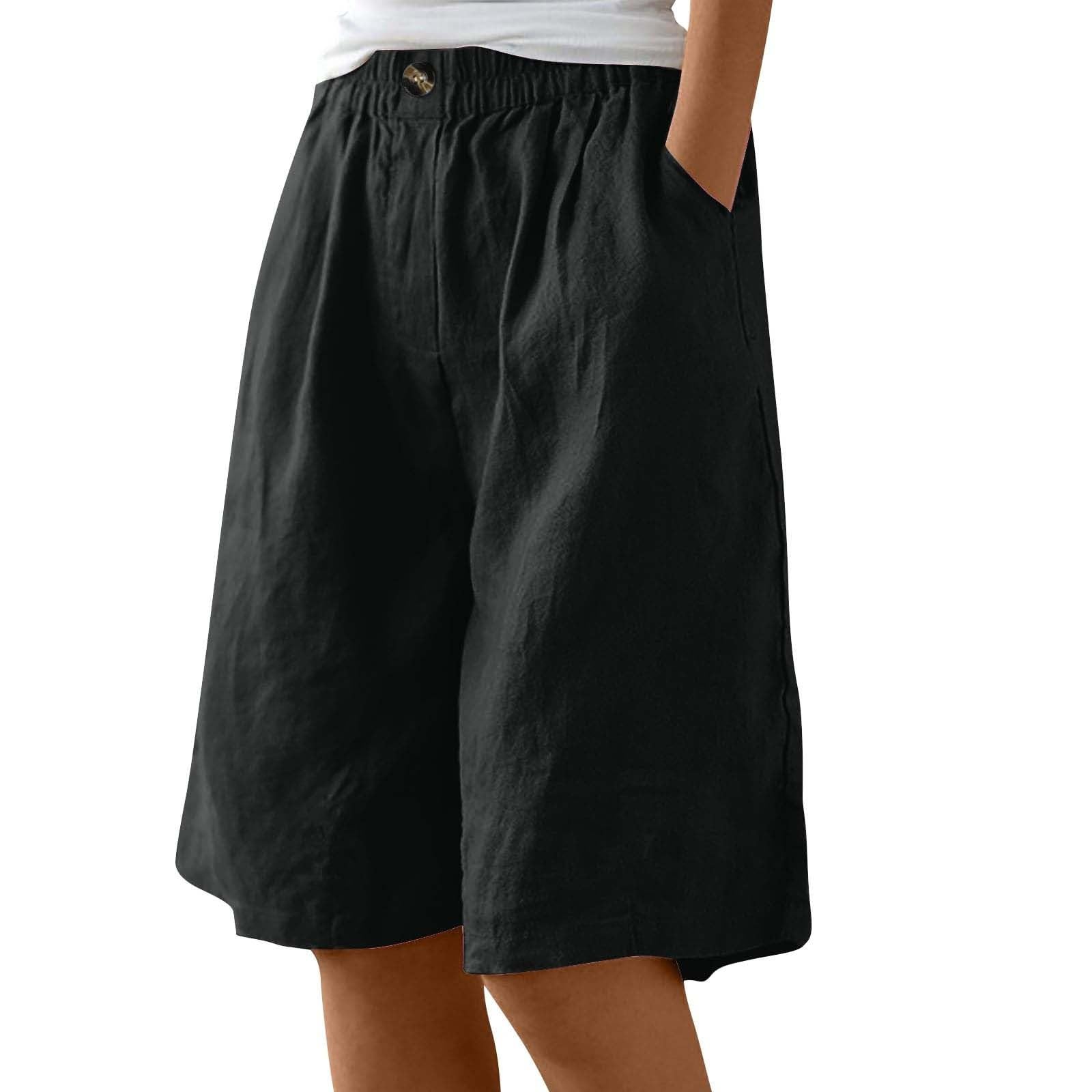 Bermuda Donna Cotone Pantaloncini Larghi Casual con Tasche Taglie Forti Shorts Elastico Vita Leggeri Spiaggia