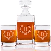 Vista 6 de Abby Smith Juego de decantador de whisky y rocas con inicial de cuerno, letra L