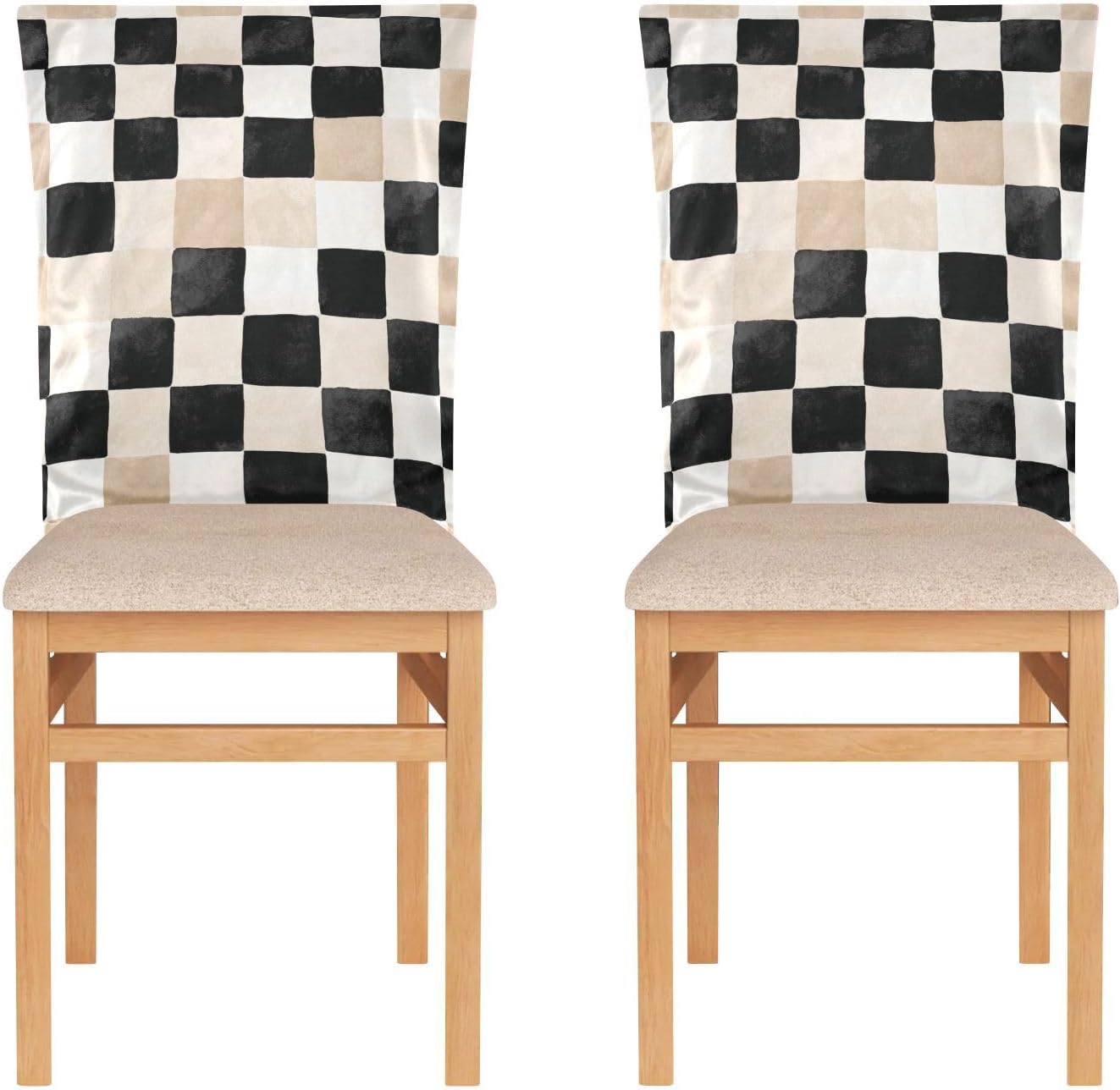 ALAZA Cute Beige Black Plaid Chair Back Cover Set of 6, Washable Reusable Removable Chair Slipcovers Decorative Chair Cover for Home Kitchen Wedding Party