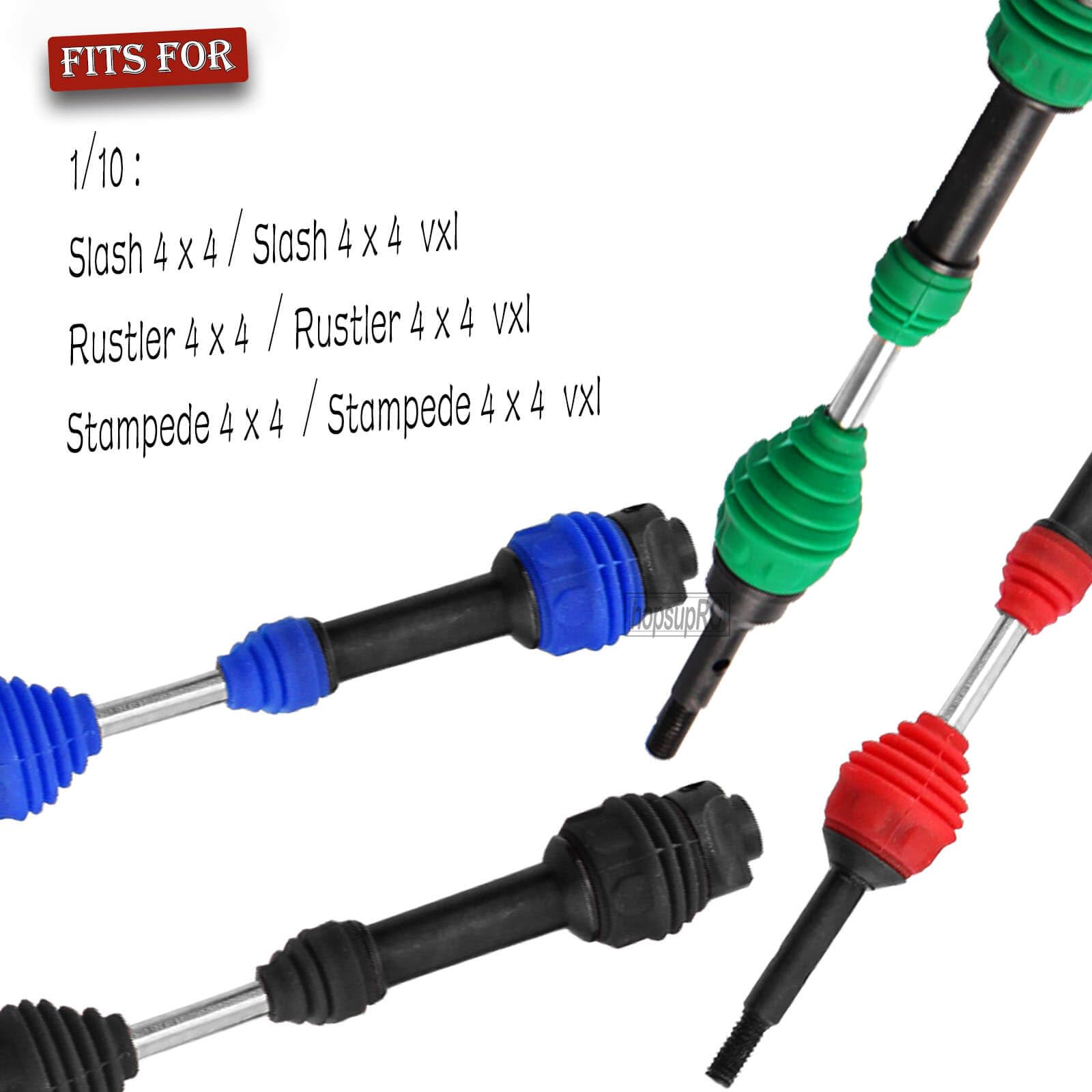 hopsupRC Drive Shaft CVD Upgrades Part for 1/10 Slash Rustler Stampede VXL 4wd,Aluminum Hex Hub Adapters 12mm to 17mm W/10mm Offset & #45 Steel Front Rear Driveshaft Axles,Red
