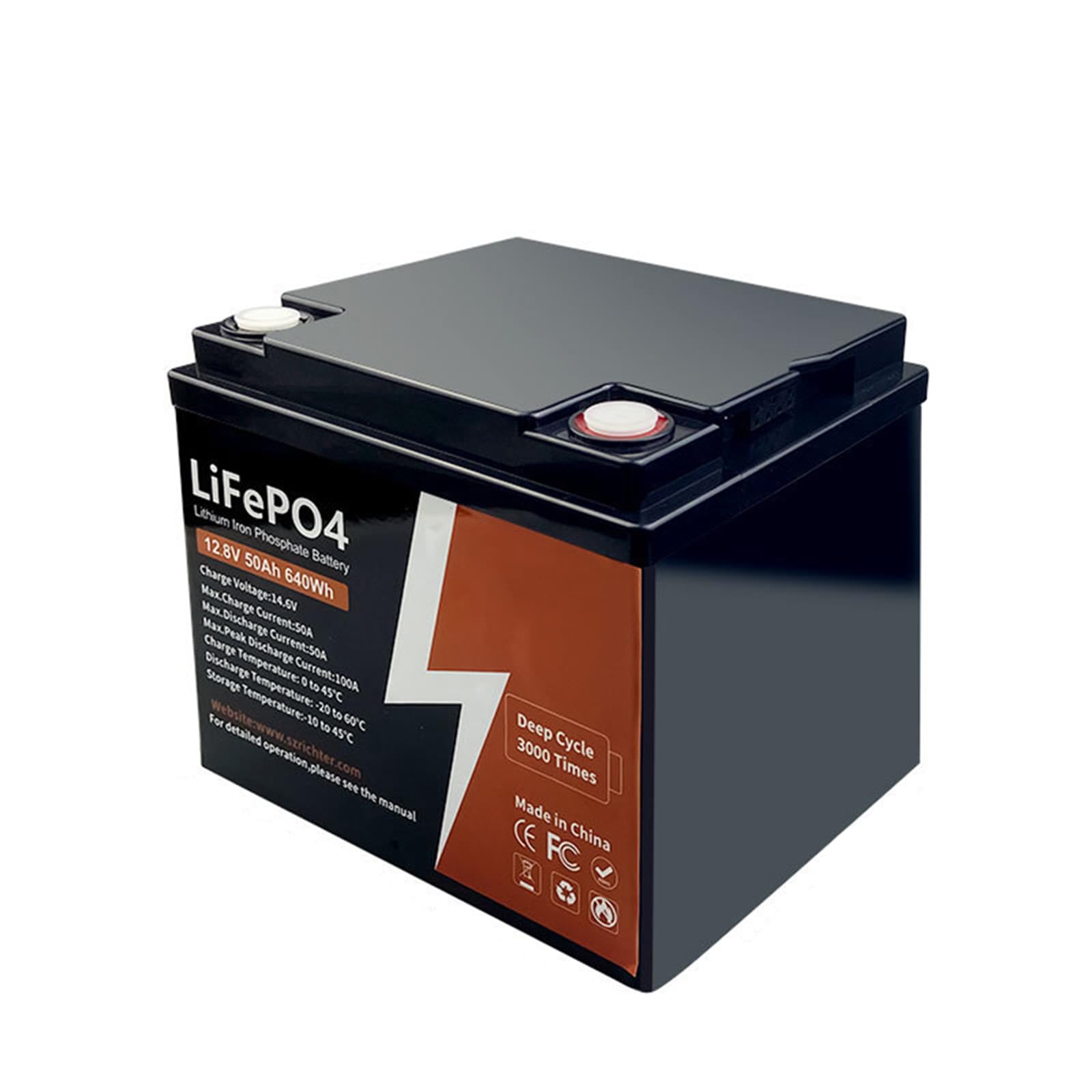 Batterie Lithium-Fer-Phosphate LiFePO4 12,8 V 50 Ah 100 Ah 200 Ah 2560 Wh pour Camping-Car, Marine, Camping, Stockage d'énergie Domestique,12.8v,50Ah