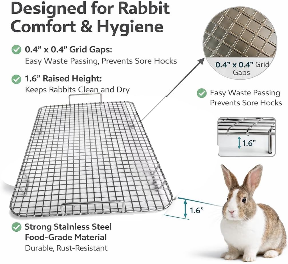 2 Pack Large Stainless Steel Rabbit Litter Box with Removable Grids, High Side Bunny Toilet Tray, Chew-Resistant Litter Pan for Rabbits, Guinea Pig, Ferret, Rat (19.5 x 13.6 x 6 in)