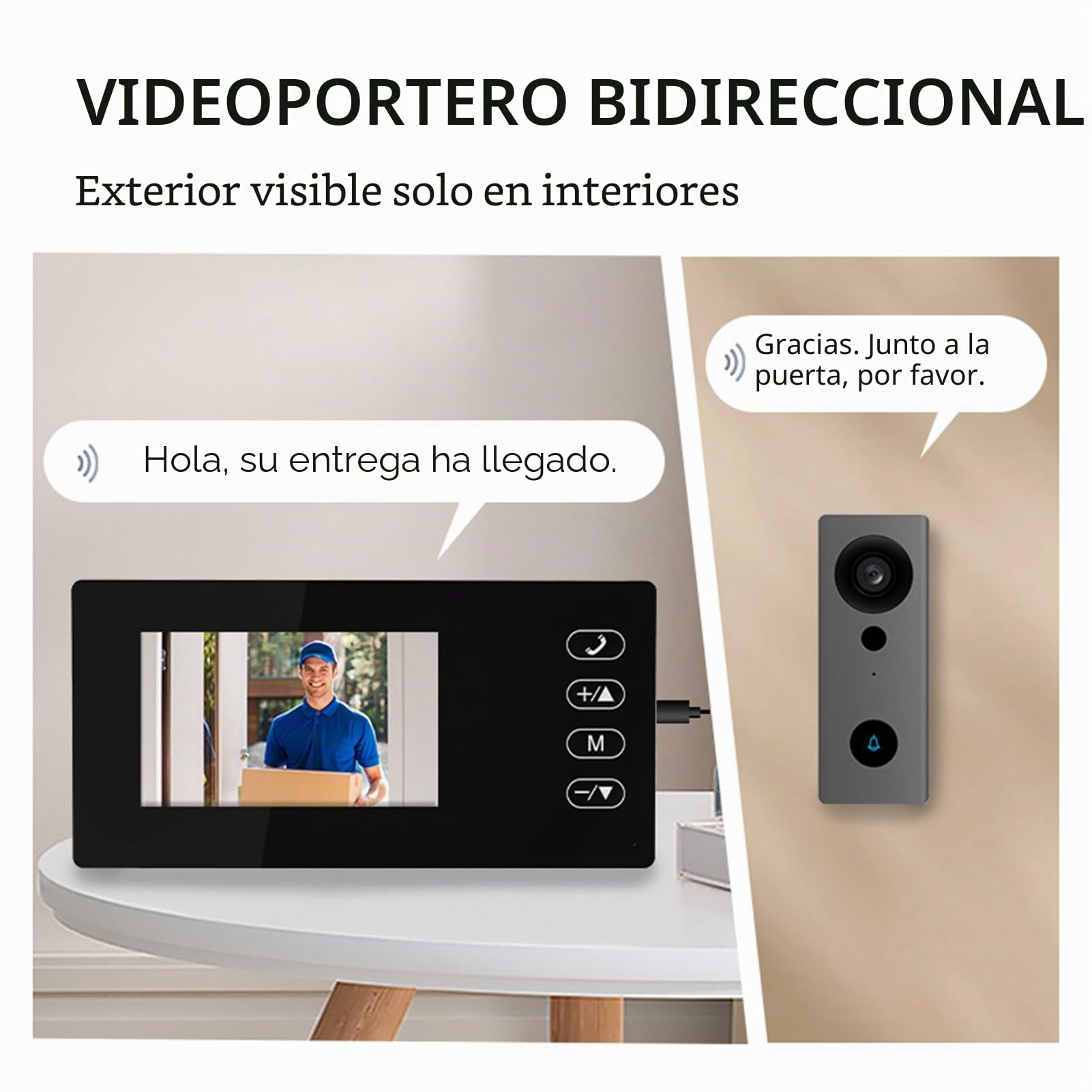 Cámara de Timbre de Video Inalámbrica 2.4G con Pantalla de Visualización Kits de Cámara de Videoportero con Pantalla IPS de 4.3 Pulgadas Visualización Nocturna Intercomunicador (Negro)