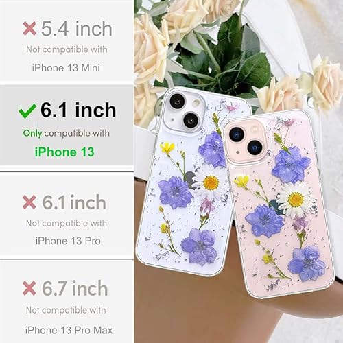 Miniatura 6 de Abbery Funda transparente para iPhone 13 con diseño de margaritas moradas, lindo brillo suave de goma de poliuretano termoplástico, secado real