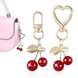 QfwdfcTrenz 2 Pcs Cherry Keychain for Purse Love Red Supplies Cherry Decor Cherries Charm Cute Keychain Cherries Purse Charms for Purses Women's Bags and Keys Handbags Gifts Accessories