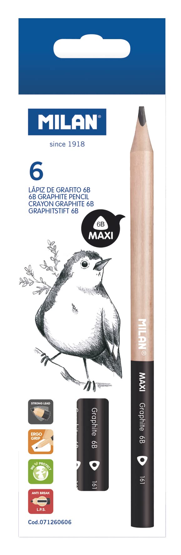 MILAN® Box of 6 6B MAXI Triangular Graphite Pencils