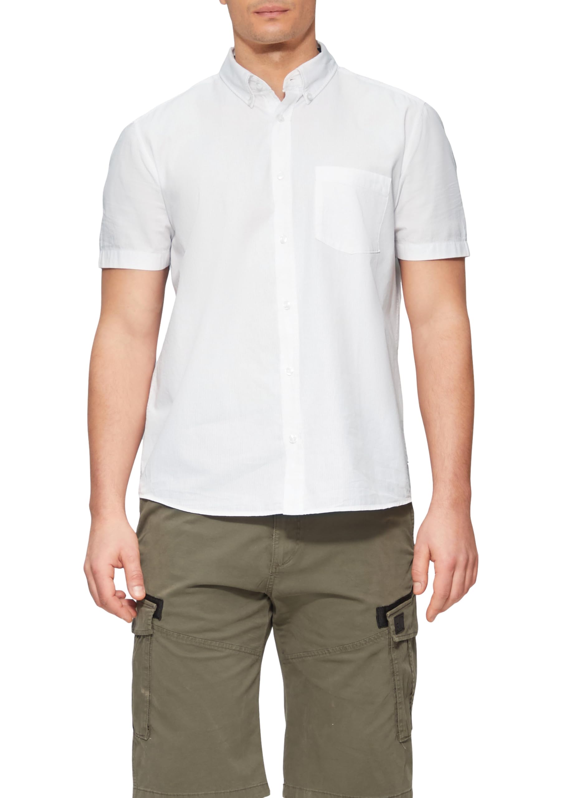 s.Oliver Regular Fit: Kurzarmhemd mit Struktur-Streifen und Button-Down-Kragen