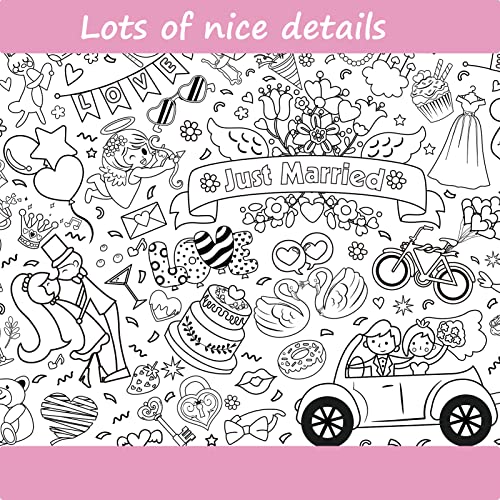 HOWAF Giant Colouring Poster for Kids Wedding Activity Packs Just Married Colouring Poster Coloring Book Drawing Paper Wall Doodle Art Gifts & 12 Pens - Image 3
