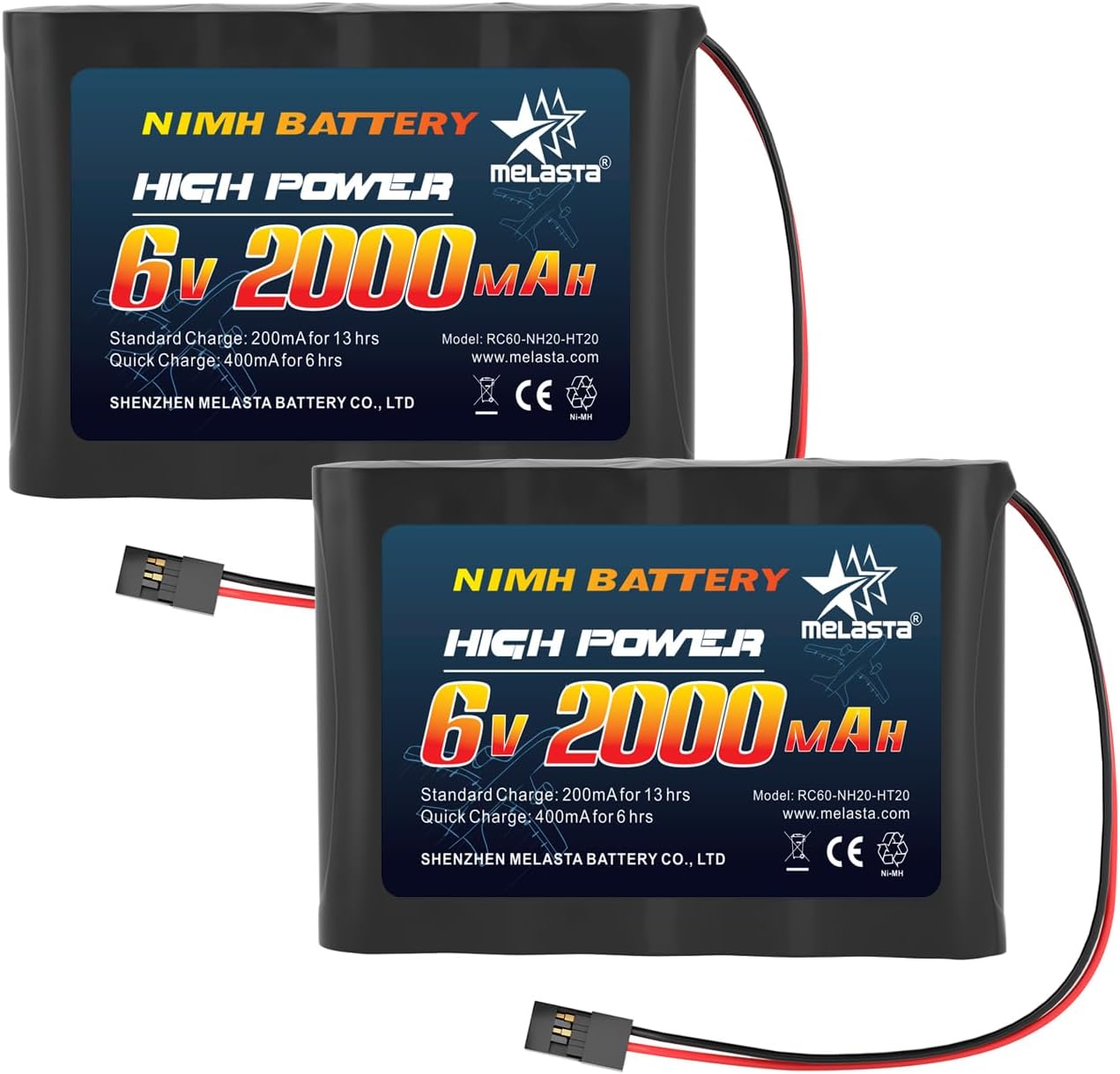 melasta RC Receiver Battery 6V 2000mAh Rechargeable NiMH Receiver RX Batteries Pack Compatible with Futaba RC Airplane Servo Controller Hitec Connectors for RC Airplanes/RC Aircrafts (2-Pack)