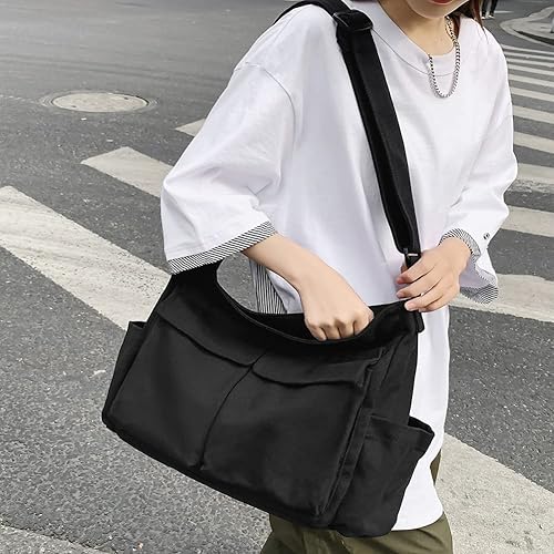 Miniatura 2 de Bolso bandolera de lona con broches y colgante, lindo, para mujeres y niñas, bolso de hombro casual, estético, para la escuela