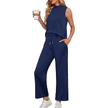 Lepunuo Two Piece Sets for Women Summer Mock Neck Sleeveless Top Crop Wide Leg Pants Lounge Sets Vacation Travel Outfits