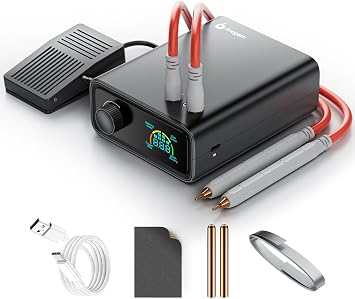 11000W Battery Spot Welder, Awgem 0.1-0.3mm Portable Spot Welder with Rotary Knob 100 Gears, Auto/Foot Pedal Modes, Dual-Pulse, for Lithium Battery Repair and Welding