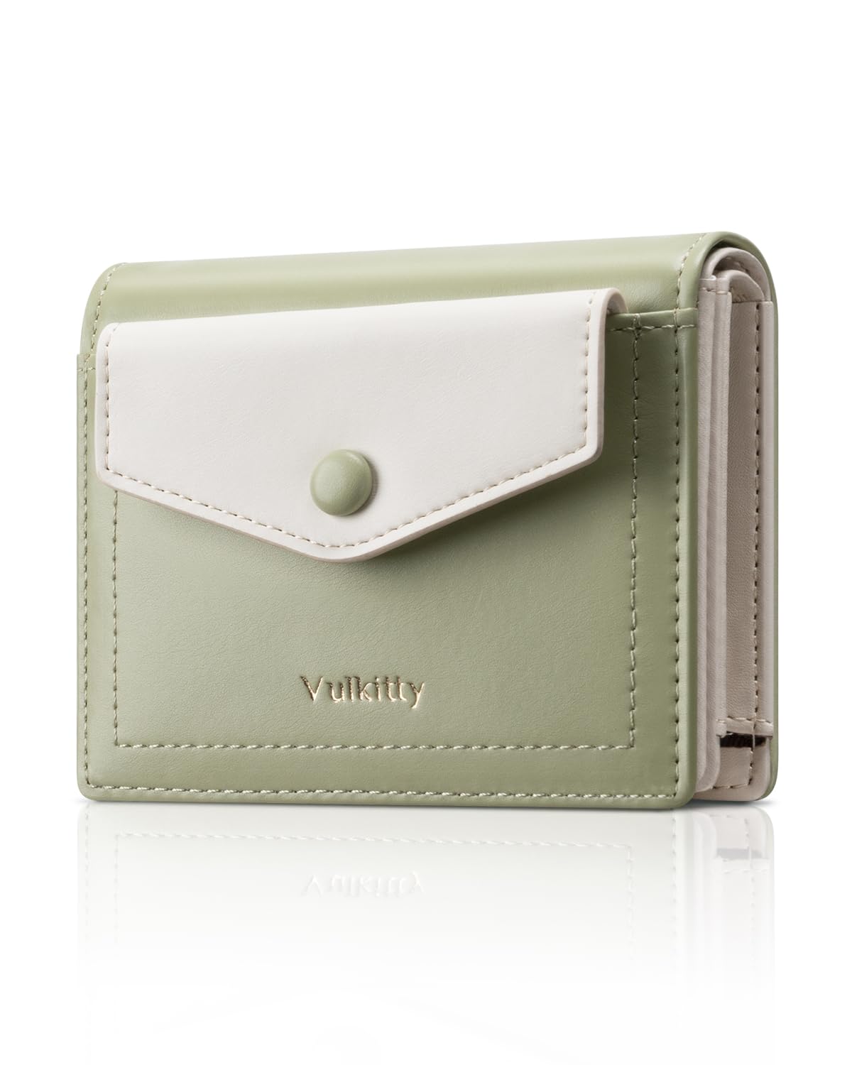 Vulkitty Bifold Multiple Card Wallet for Women Rfid Blocking Leather Credit Card Purse with Zipper Closure Pockets, Green, Modern