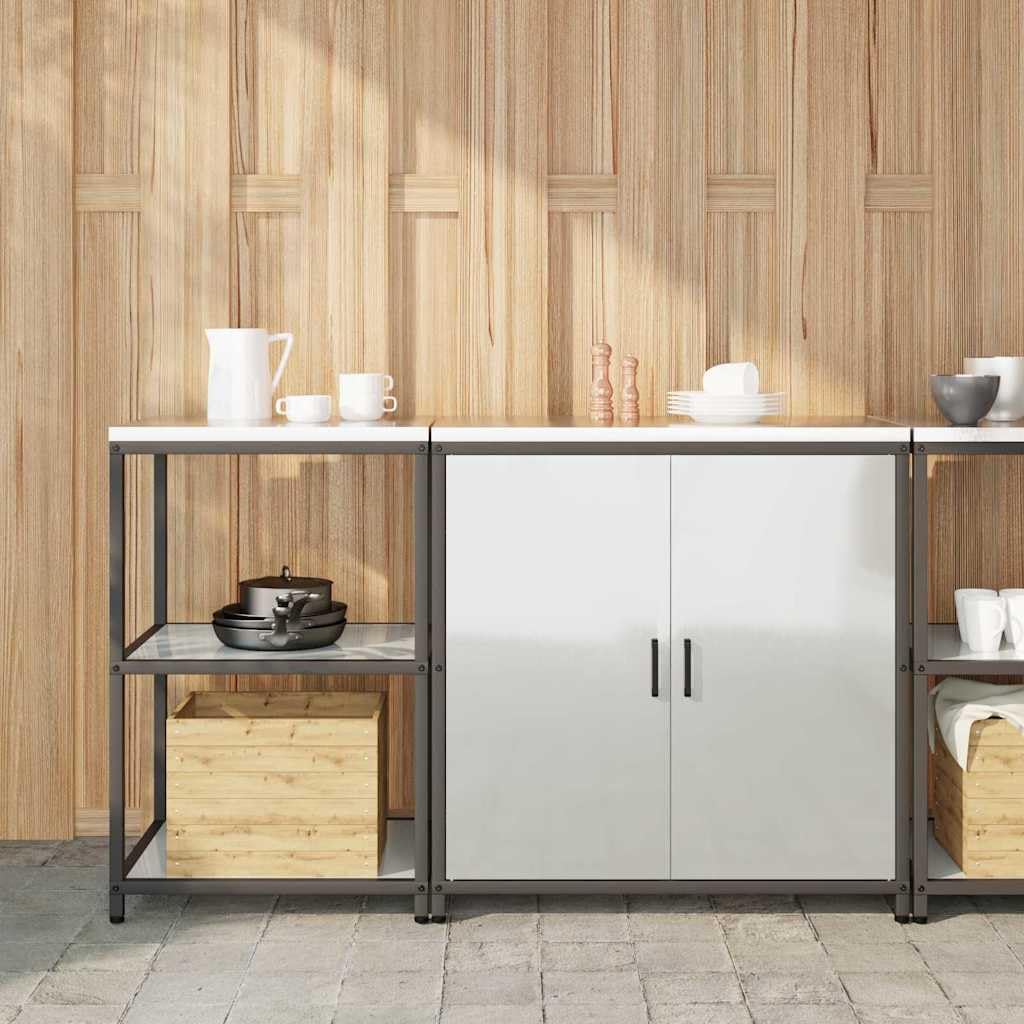 2-częściowy zestaw do przechowywania w kuchni, srebrna szafka ze stali ocynkowanej, uniwersalna kredens, szafka na zapasy 150 x 50 x 92 cm, nowoczesny mebel kuchenny do inteligentnej