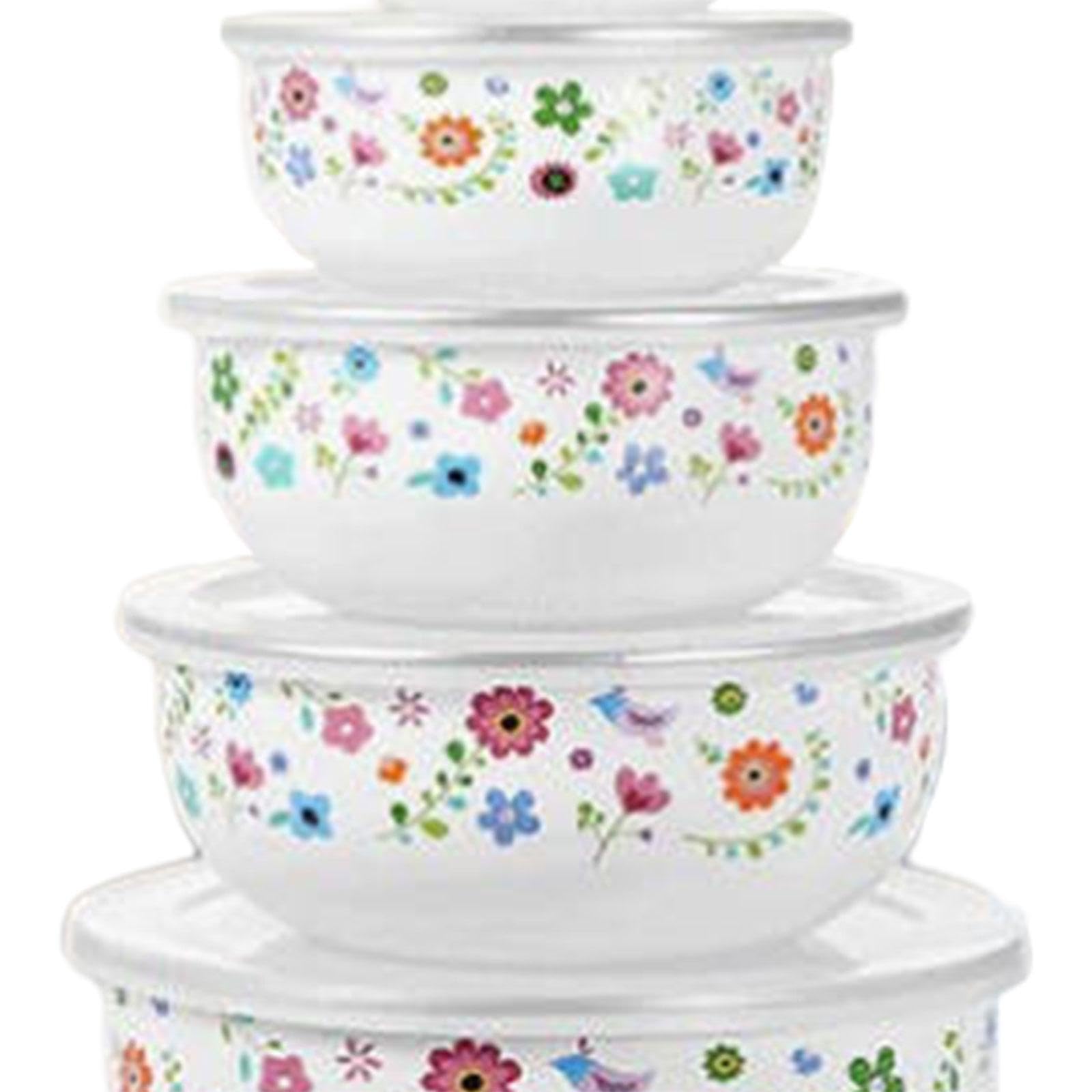 Set di 5 Ciotole per Mescolare: Frutta, Insalata, Riso, Stoviglie con Coperchio, Contenitore per Presentare Il Cibo, Ideale Anche per Pancake, Floreale