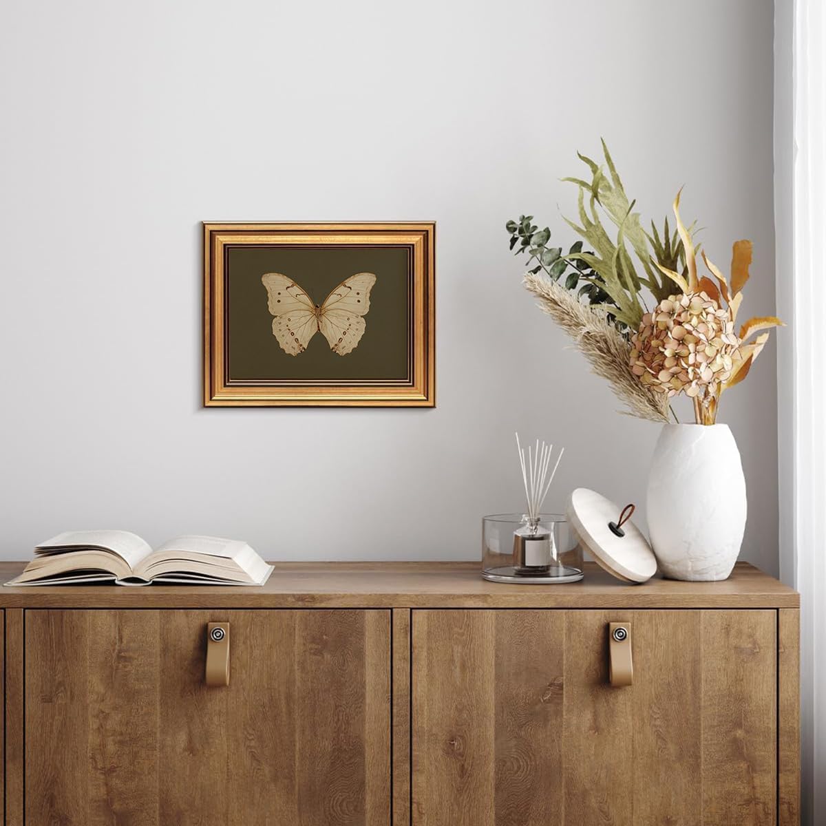 Gold Framed Wall Art Vintage Butterfly Canvas Wall Art White Butterfly Moody Insect Artwork Prints Picture for Living Room Bedroom Farmhouse Bathroom Office Decor, 12x16