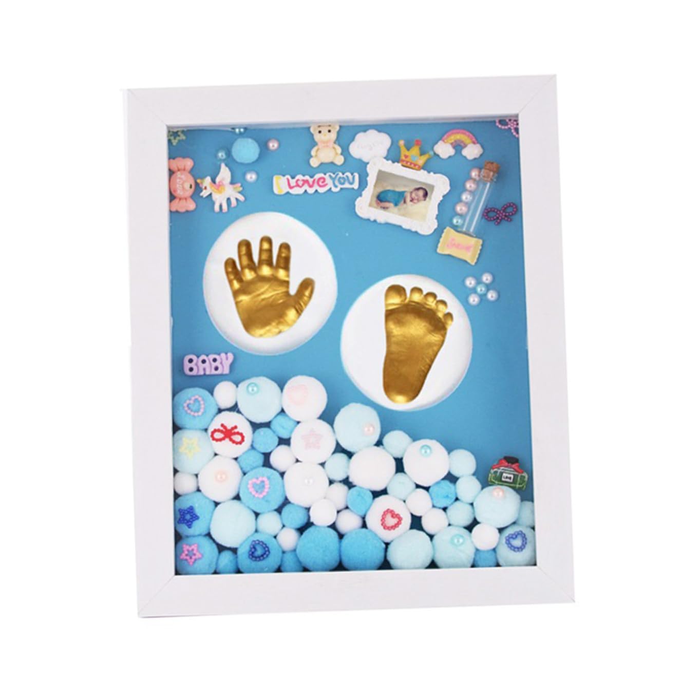 Toyvian Set Portafoto Ricordo Ragazzo Ragazza Cornice Blu e Impronte Mani e Piedi Scatola dei Ricordi per Ragazzo Ragazza Kit Fai da Te per Registrare Crescita e Souvenir Nascita