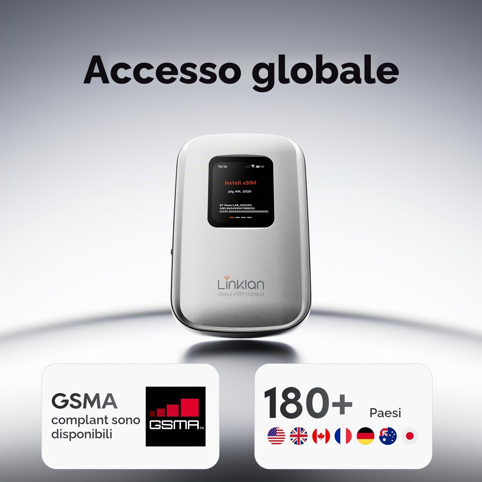 Hotspot mobile portatile - eSIM Global WiFi Hotspot, nessuna scheda SIM/contratto necessario, 16 dispositivi, oltre 180 paesi, router wireless compatto per viaggi internazionali e affari 【15 giorni di