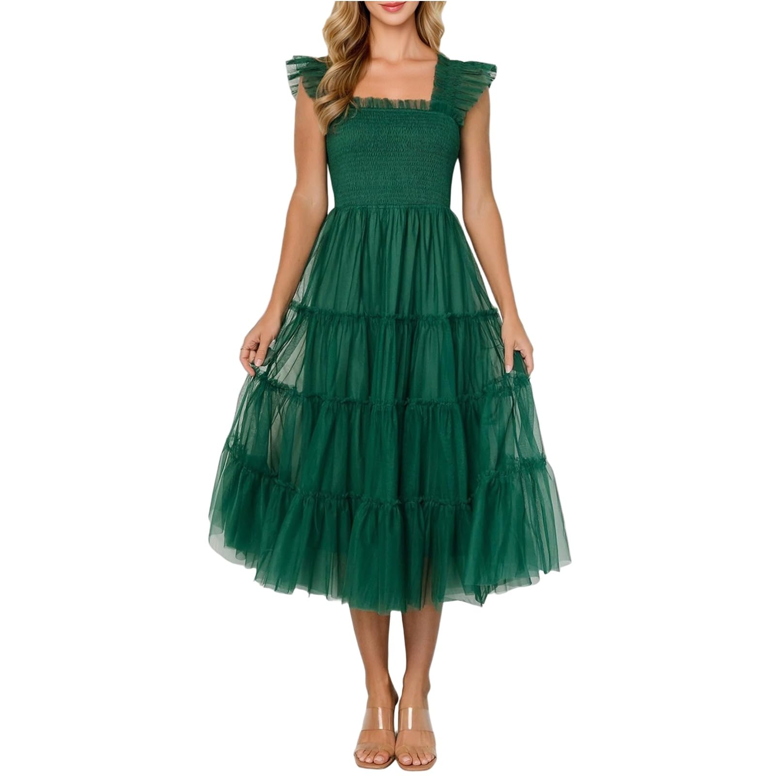 Tüll Kleid Damen Lang Abendkleider Elegant Für Hochzeit Ballkleid Gesmoktes Cocktailkleid Hochzeitsgast Abschlusskleid Tüllkleid Festlich Kleid A Linie Festliche Kleider Frauen Partykleid
